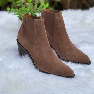 RAG & BONE Razor Brown suede pointed toe Block heel chelsea boot women 39/9 NEW